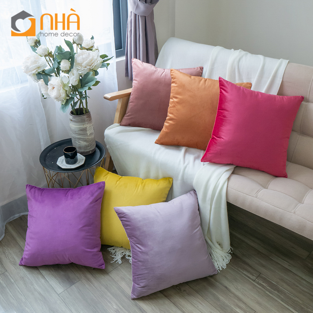 Vỏ Gối Vuông Trang Trí Sofa Nhung Trơn Cao Cấp Passion