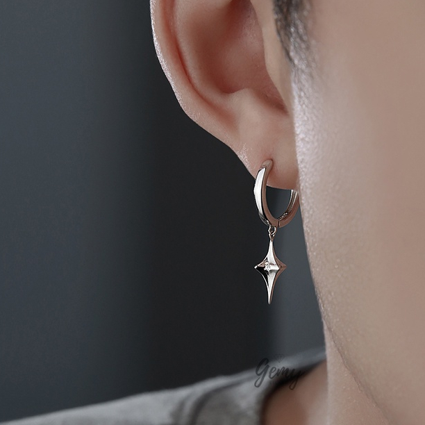 Khuyên tai nam tròn bạc 925 ngôi sao cá tính unisex Starlight (1 chiếc) | GEMY SILVER KN66