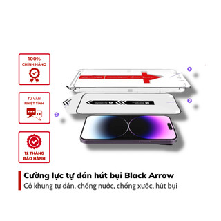 Kính cường lực KHUNG TỰ DÁN Magicbox Black Arrow cho Aifon có tự lấy bụi, có màng bảo vệ loa (Cam)