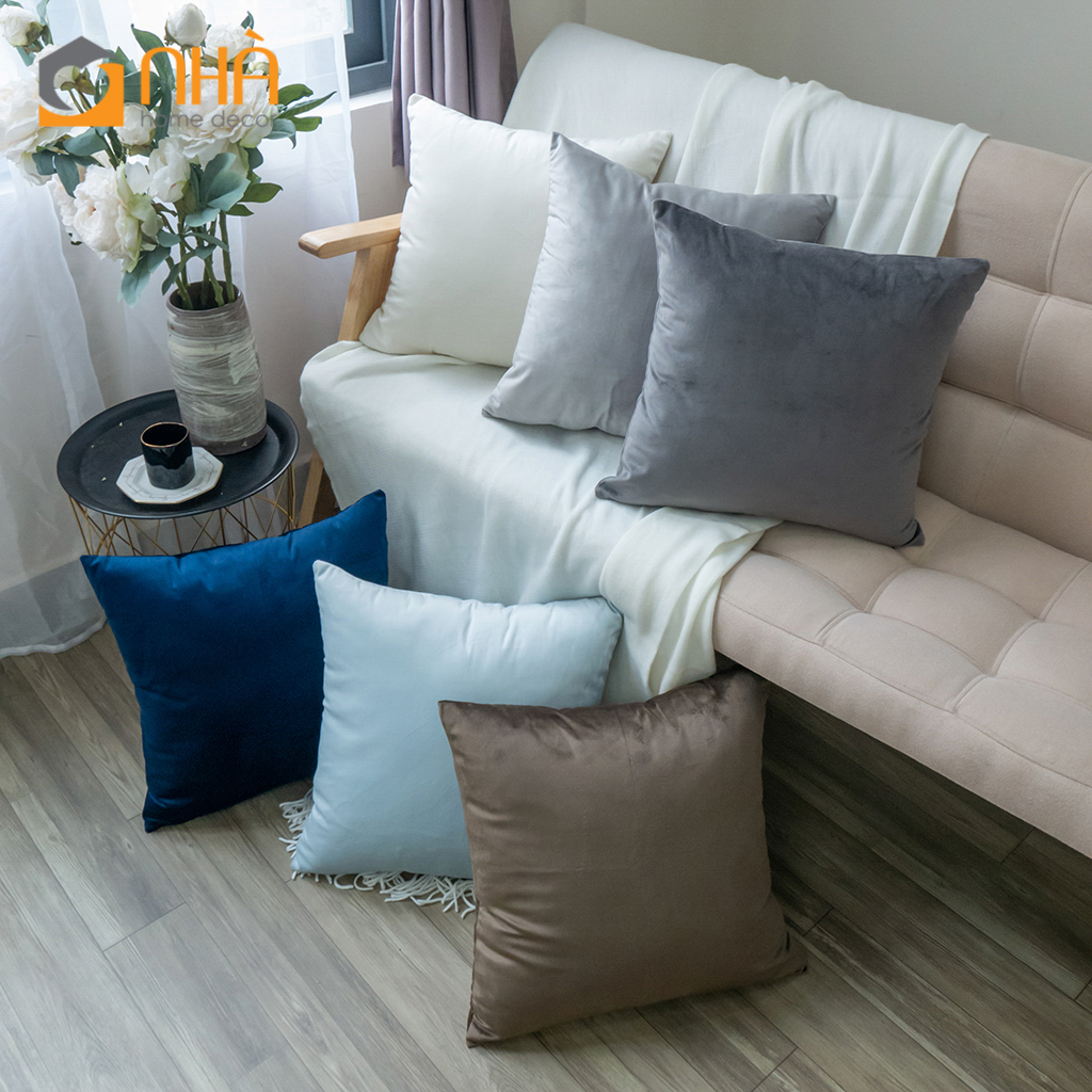 Vỏ Gối Vuông Trang Trí Sofa Nhung Trơn Cao Cấp Passion