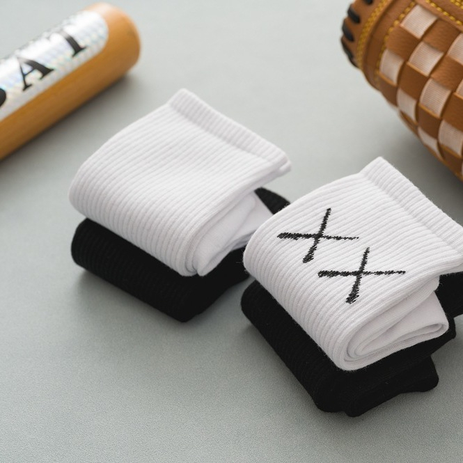 Tất cổ cao trơn XX nam nữ 3B đen trắng chất cotton mềm mịn