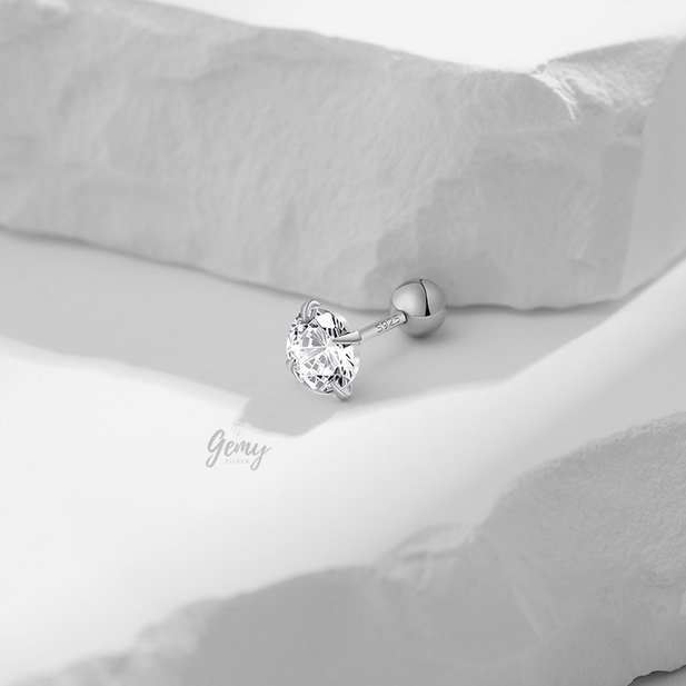 Khuyên tai nam nữ bạc 925 nụ mặt đá nhiều size đơn giản, unisex K129 K190 (1 chiếc) | GEMY SILVER