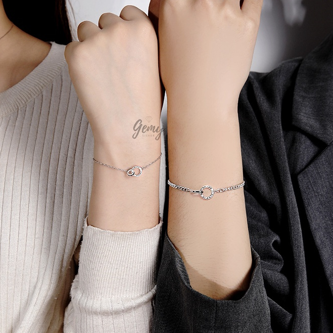 Vòng tay đôi nam nữ bạc 925 lắc tay mặt hình tròn kép khắc chữ phong cách unisex Always | GEMY SILVER VTN7