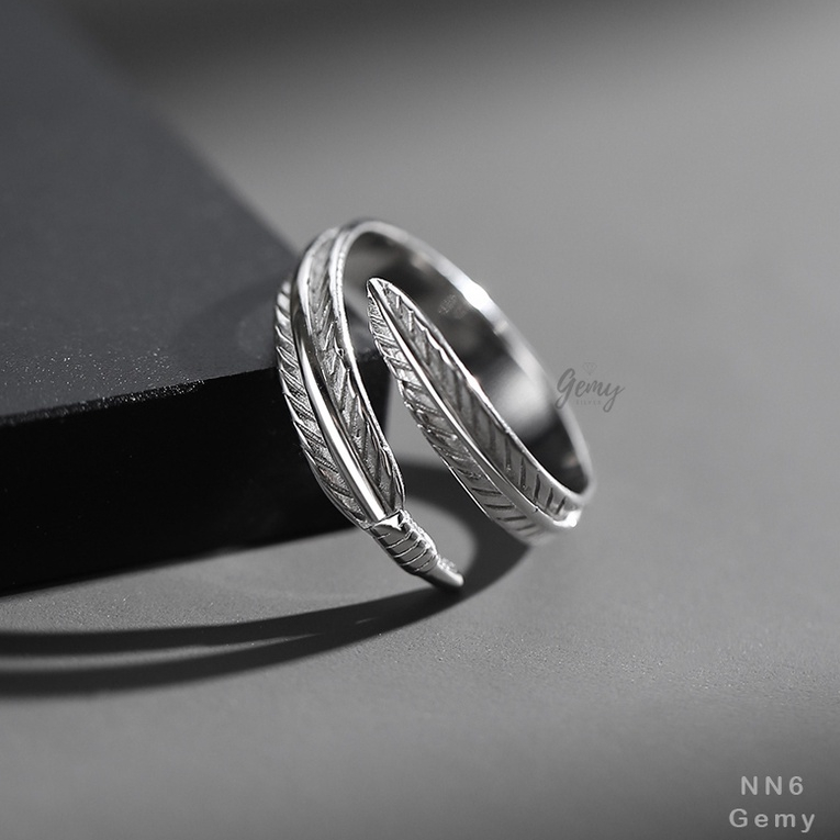 Nhẫn nam bạc 925 Feather thiết kế mặt hình lông vũ cá tính unisex | GEMY SILVER NN6