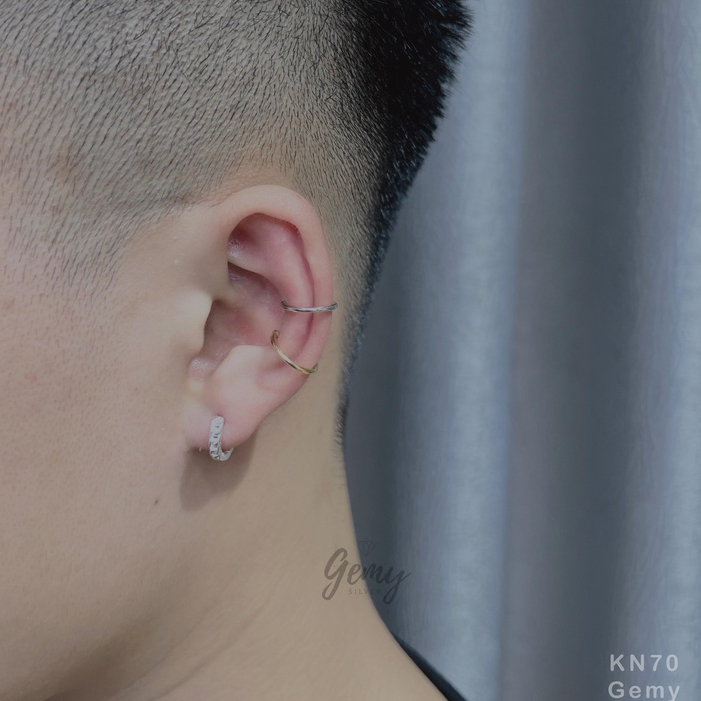 Khuyên tai nam không cần bấm lỗ bạc nữ kẹp vành unisex trơn đơn giản (1 chiếc) | GEMY SILVER KN70