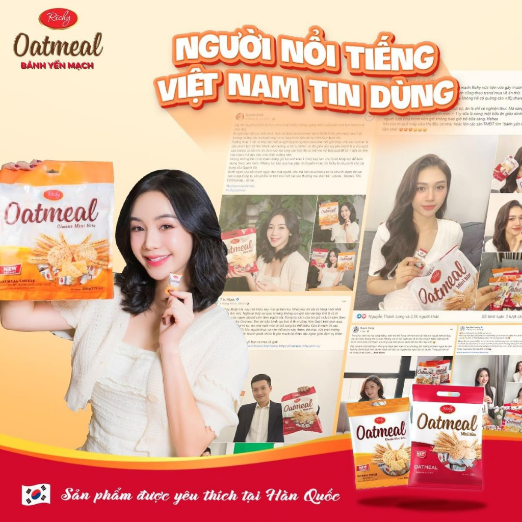 [MUA 3 TẶNG 1 QUAT]  Combo 2 Túi Yến Mạch Richy mini bite vị Phô Mai 220g
