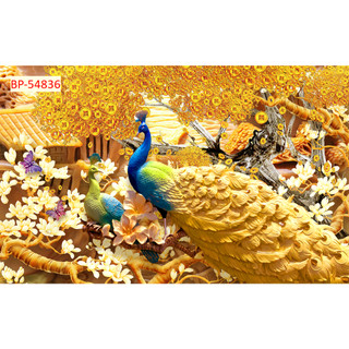 Tranh Dán Tường Chim Công, chim Cò 3D Sang Trọng