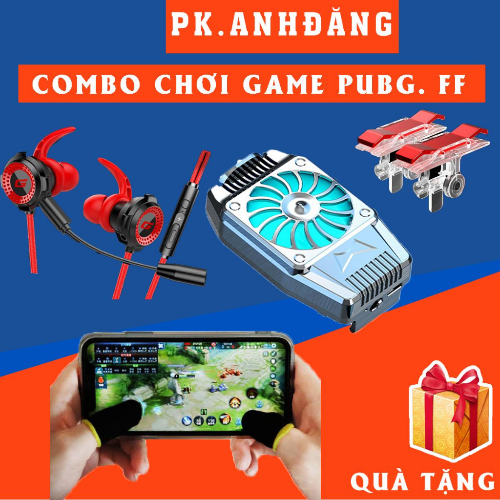Combo Chơi Pubg, FF Quạt Tản Nhiệt H15, Tai Nghe Gaming G20s, E9, 10 Đôi Bao Tay Game