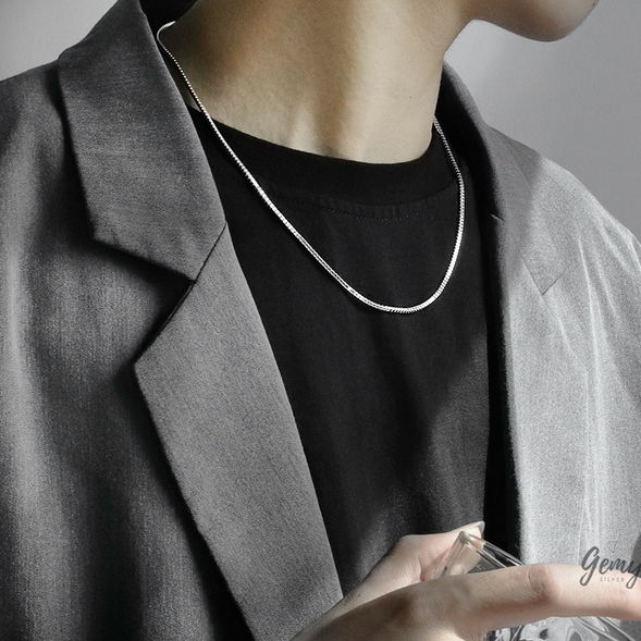 Dây chuyền nam bạc 925 vòng cổ xi bạch kim vàng trắng thiết kế trơn không mặt phong cách unisex | GEMY SILVER VCN9