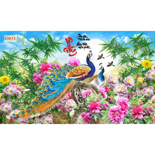 Tranh Chim Công Và Những Cánh Hoa