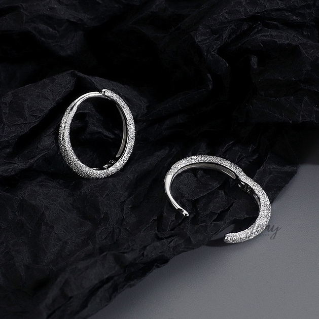 Khuyên tai nam tròn bạc 925 hoạ tiết nhám kim tuyến Galaxy unisex (1 chiếc) | GEMY SILVER KN63