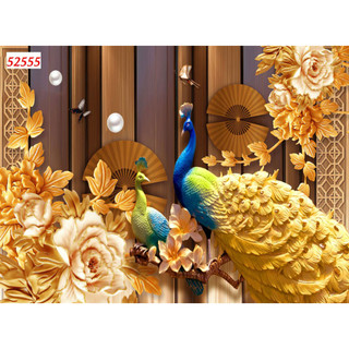 Tranh công 3d treo tường sang trọng dán phòng khách