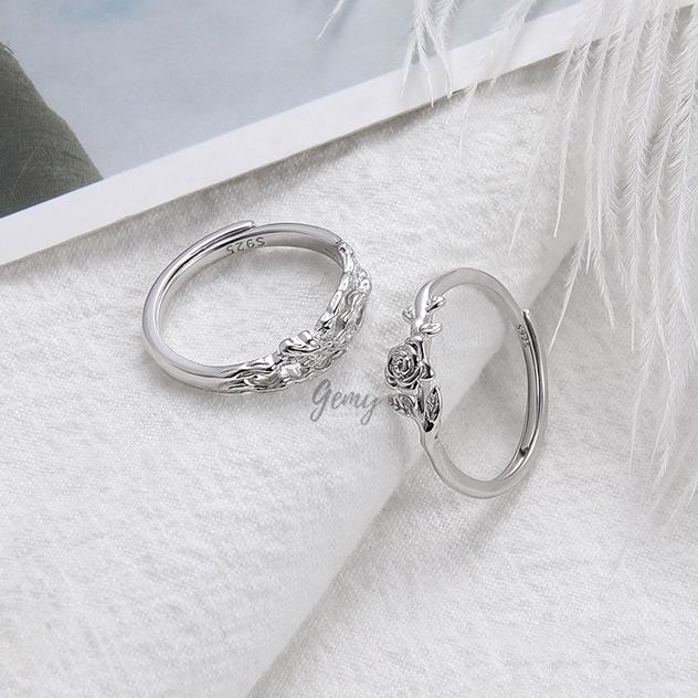 Set nhẫn đôi nam nữ bạc 925 cao cấp mặt hình cây và hoa hồng Rose thời trang, unisex | GEMY SILVER NN14
