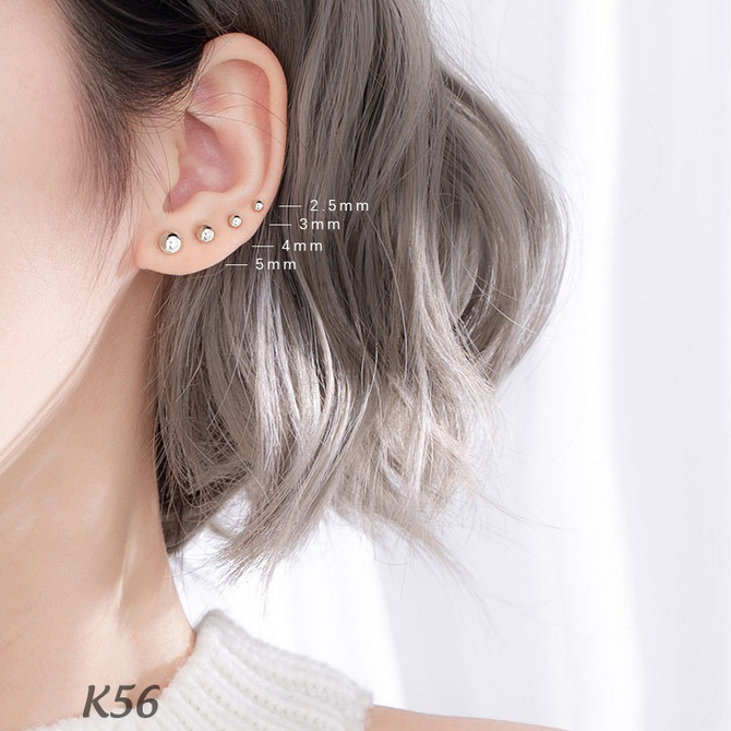 Khuyên tai nam nữ bạc tròn nhiều size hạt bi mindot basic (1 chiếc) | GEMY SILVER K56