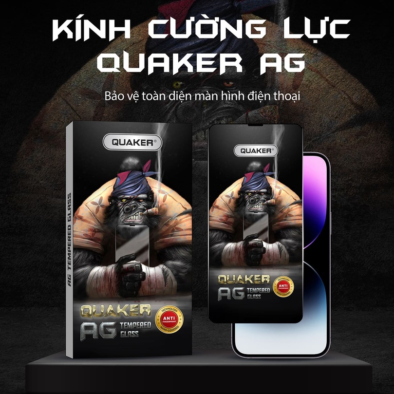 Kính cường lực iphone Quaker AG 7 8 Plus X XS XSMAX 11 12 13 14 PROMAX bề mặt nhám chống bám vân tay