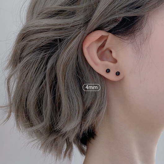 Khuyên tai nam bạc tròn màu đen bi trơn s925 (1 chiếc) | GEMY SILVER K245