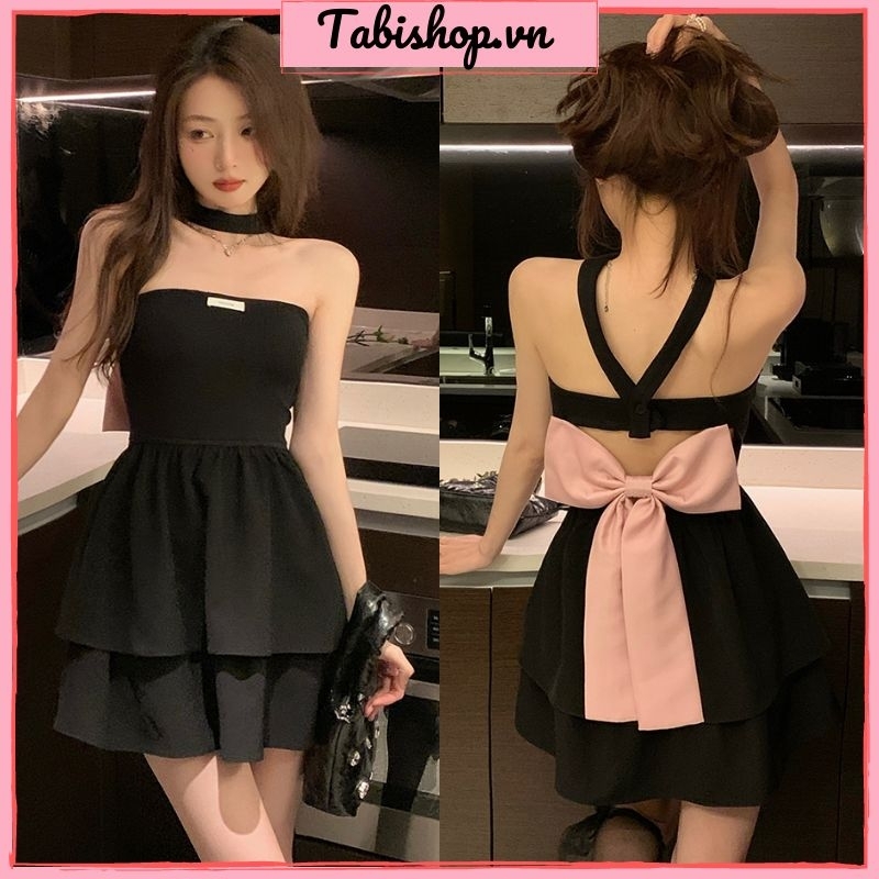 Đầm ống cúp ngực xếp tầng xinh xắn TABISHOP Váy hở lưng phối nơ sexy đi dự tiệc đi biển siêu hot