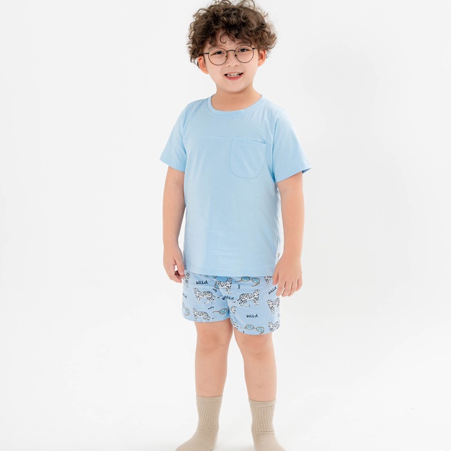 Đồ bộ bé trai ILABY mặc nhà can ngực chất liệu thun cotton co dãn 4 chiều thoáng mát 2 màu xanh be [50IB1341A3HM]