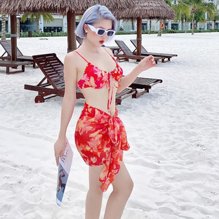 BIKINI 2 MẢNH S3M  KÈM KHĂN HỌA TIẾT ĐỎ LOANG CAO CẤP BIKINIUMI
