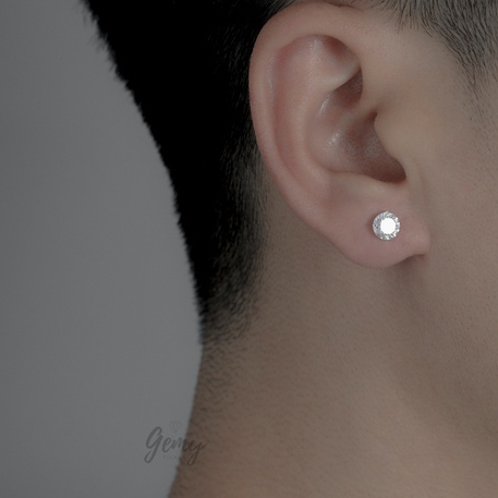 Khuyên tai nam bạc tròn nụ mặt đá bi chốt vặn nhiều size đơn giản, cá tính | GEMY SILVER K190