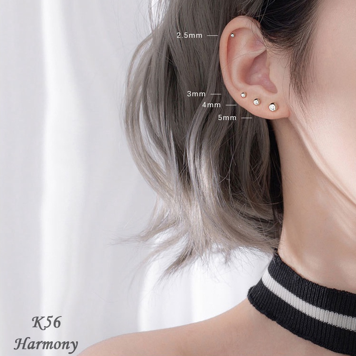 Khuyên tai nam nữ bạc tròn nhiều size hạt bi mindot basic (1 chiếc) | GEMY SILVER K56