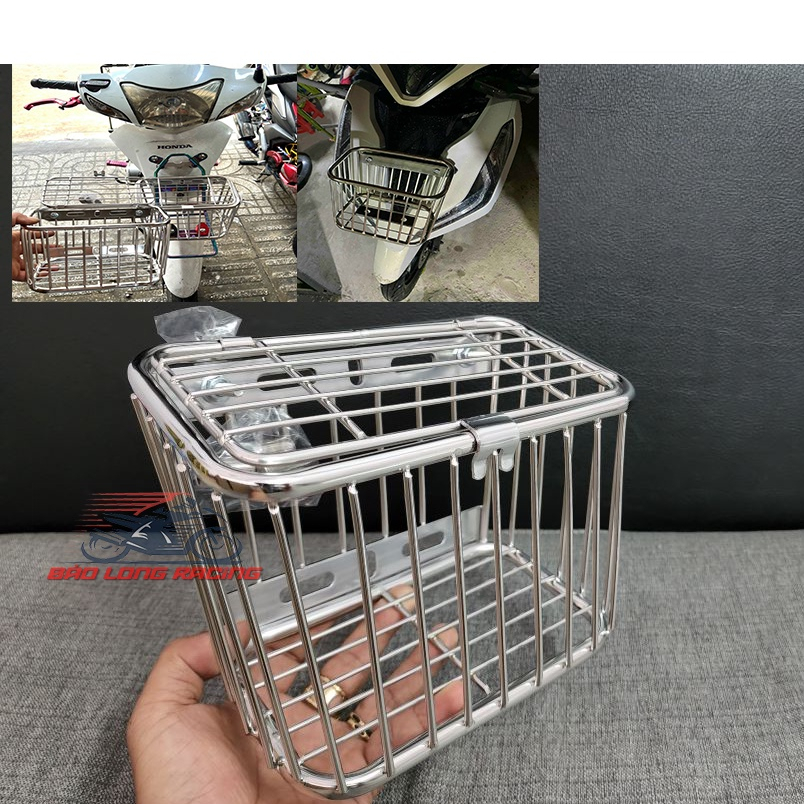 Rổ INOX MINI Nắp Đậy Đa Năng 12*22*15 gắn được nhiều loại xe máy Tiện Ích đẹp thời trang