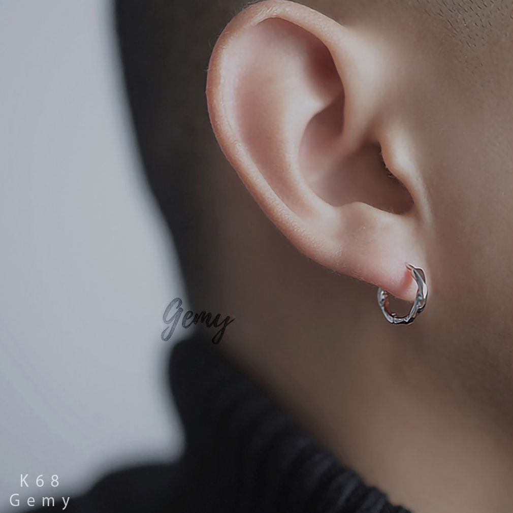 Khuyên tai tròn nam bạc 925 xoắn sóng cá tính, độc đáo, unisex Ali (1 chiếc) | GEMY SILVER K68