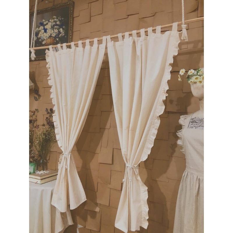 [CÓ SẴN]Rèm Màn Vải Canvas Thô Mộc Có Bèo Nhúng Phong Cách Vintage (1 ...