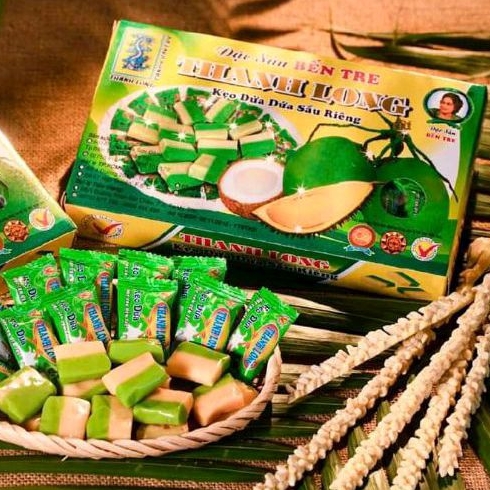 Kẹo dừa lá dứa sầu riêng/đậu phộng hiệu Thanh Long Bến Tre hộp 400g | Shopee Việt Nam