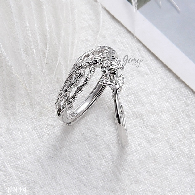 Set nhẫn đôi nam nữ bạc 925 cao cấp mặt hình cây và hoa hồng Rose thời trang, unisex | GEMY SILVER NN14