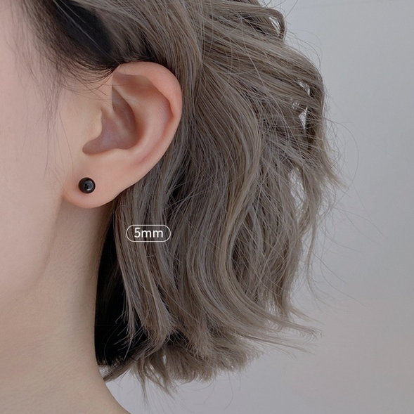 Khuyên tai nam bạc tròn màu đen bi trơn s925 (1 chiếc) | GEMY SILVER K245