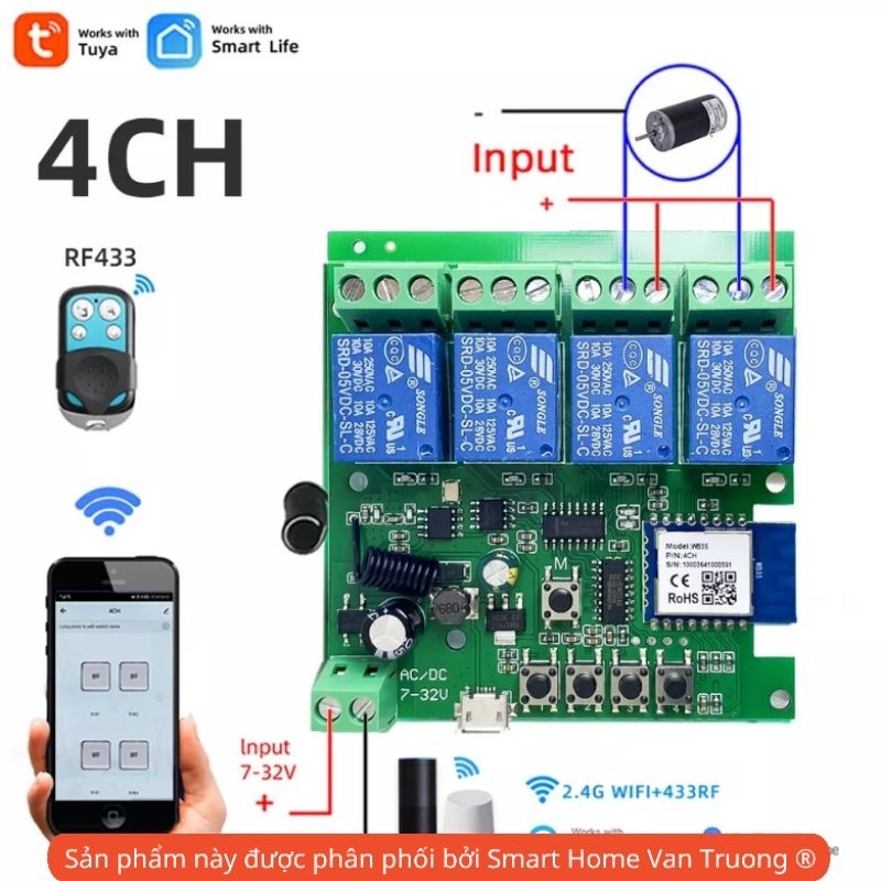 Module đảo chiều động cơ TUYA SMARTLIFE WiFi + RF 4CH cho motor AC DC ...