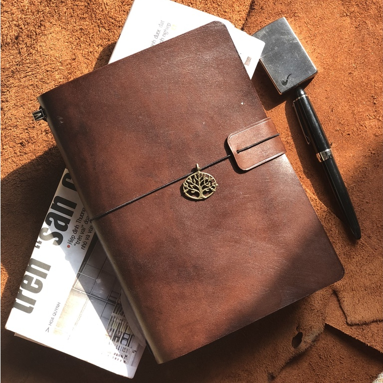 [A5] Sổ Tay Journal Traveller's Da Thật - Handmade 100% - Khắc Tên, Logo Theo Yêu Cầu