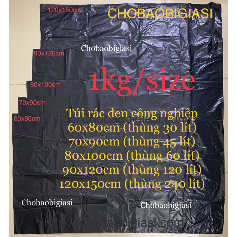 {1kg/size} Túi đựng rác đen 60 lít, 120lít, 240lít (dạng rời), túi rác ...