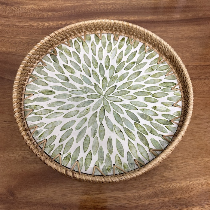 Khay Mây Khảm Trai ONGTRE Khay Đựng Đồ Đa Năng, Khay Decor, Khay Phục Vụ, Trang Trí Phòng Khách Cho Nhà Hàng, Khách Sạn