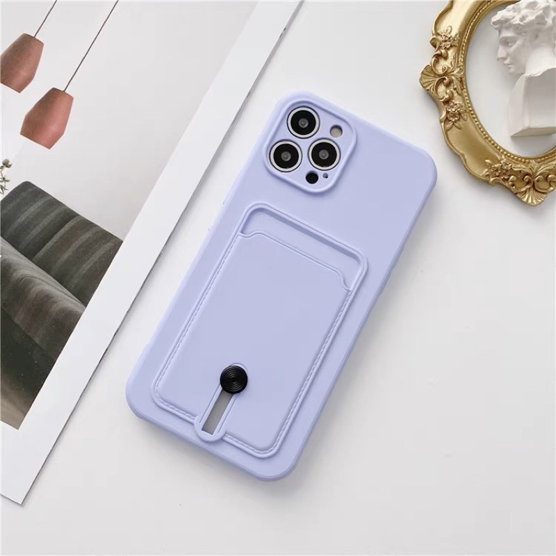 Ốp iphone tím có ngăn đựng thẻ: atm, căn cước, tiền...