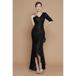 Đầm dạ hội kim sa thun đuôi tôm tay lỡ cao cấp TẶNG KÈM HOA TAI THỜI TRANG