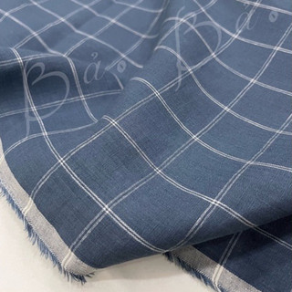 Vải Linen Tưng Hàng Áo Caro Xanh Navy Nhạt Màu Trung Tính Khổ 1m45