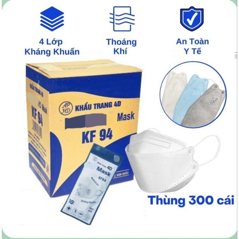 Giá sỉ thùng 300 chiếc khẩu trang KF94 KHẨU TRANG 4D mask KF94 MASK 4 lớp dày dặn kiểu HÀN