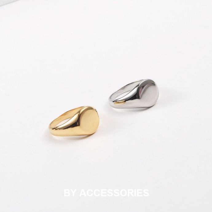 Nhẫn nam unisex titan mặt tròn trơn không gỉ signet ring có nhận khắc hình chữ theo yêu cầu UR2302