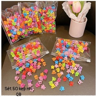 Bộ 50 kẹp tóc càng cua mini hình bông hoa/nơ nhiều màu thời trang dễ thương