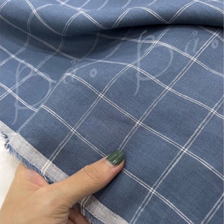 Vải Linen Tưng Hàng Áo Caro Xanh Navy Nhạt Màu Trung Tính Khổ 1m45