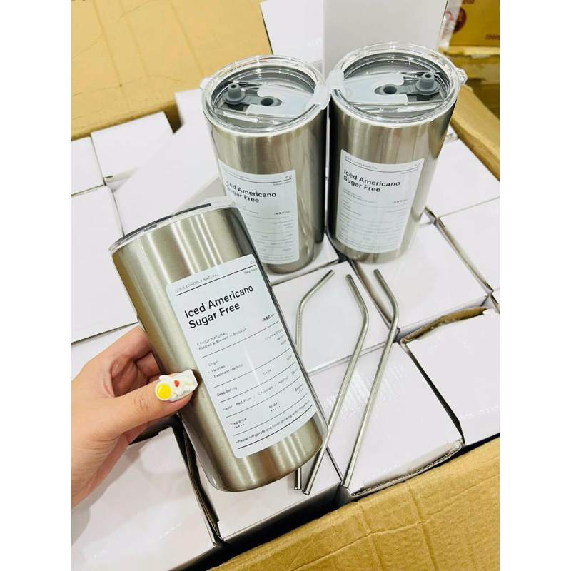 LY GIỮ NHIỆT INOX 600ml tặng kèm ống hút