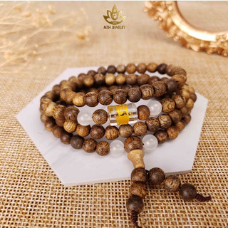 Vòng Tay Trầm Hương 108 Hạt Trầm Tốc Việt Mix Ngũ Bảo Trợ Mệnh, Lu Thống Omani (Không Chặn Bạc) - Mộc Trầm Hương MTH