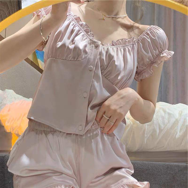 Bộ ngủ cộc đùi lụa tiểu thư sang chảnh- bộ ngủ mặc nhà thanh lịch nhã nhặn