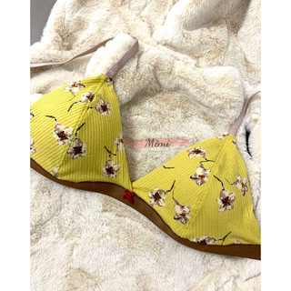 #222 Set đồ lót, áo bralette không gọng cotton hoa tulip vàng