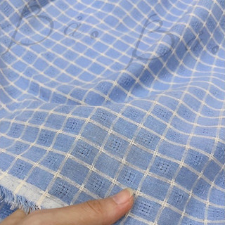Vải Linen Bột Xanh Biển Dệt Ô Caro Mềm Rũ Khổ 1m40