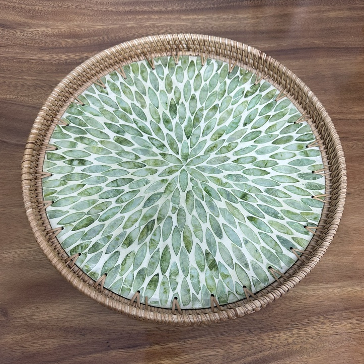 Khay Mây Khảm Trai ONGTRE Khay Đựng Đồ Đa Năng, Khay Decor, Khay Phục Vụ, Trang Trí Phòng Khách Cho Nhà Hàng, Khách Sạn