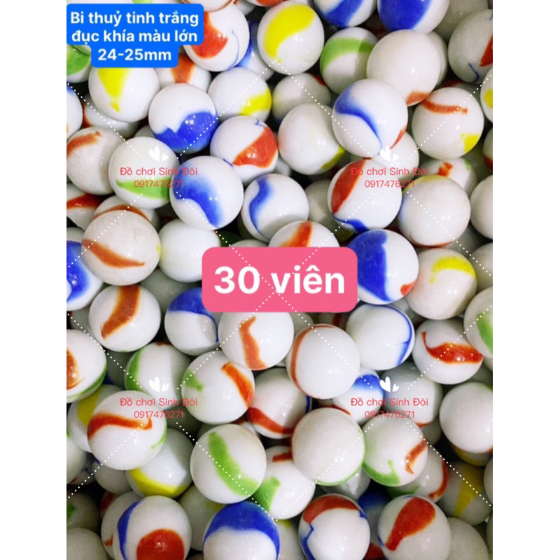 30 viên bi lớn 24-25mm trắng đục có khía màu - bi ve truyền thống - bi ...