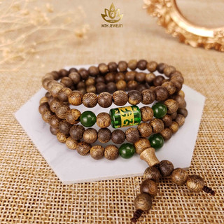 Vòng Tay Trầm Hương 108 Hạt Trầm Tốc Việt Mix Ngũ Bảo Trợ Mệnh, Lu Thống Omani (Không Chặn Bạc) - Mộc Trầm Hương MTH